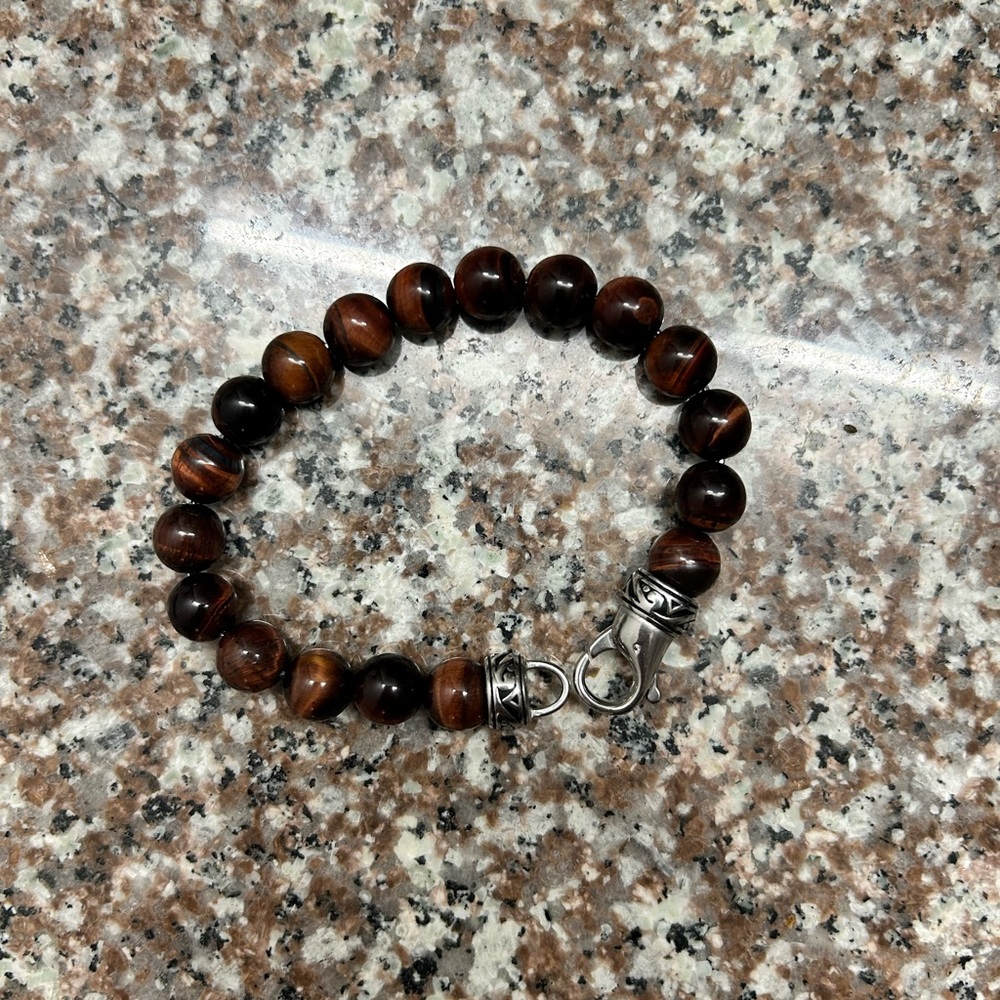 Men's Red Tigers Eye Beaded Bracelet With Custom Stainless Steel Clasp NWOT!!!